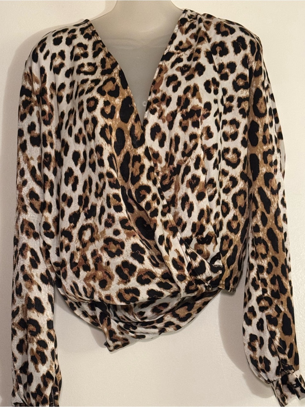 Leopard print long sleeve top with twist front